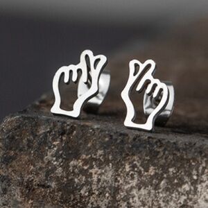 FINGER HEART symbol stud boutique earrings new
